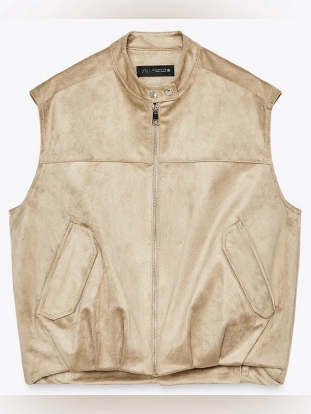 ZARA Faux Suede Full Zip Vest Taupe Brown Size S/XS NWOT